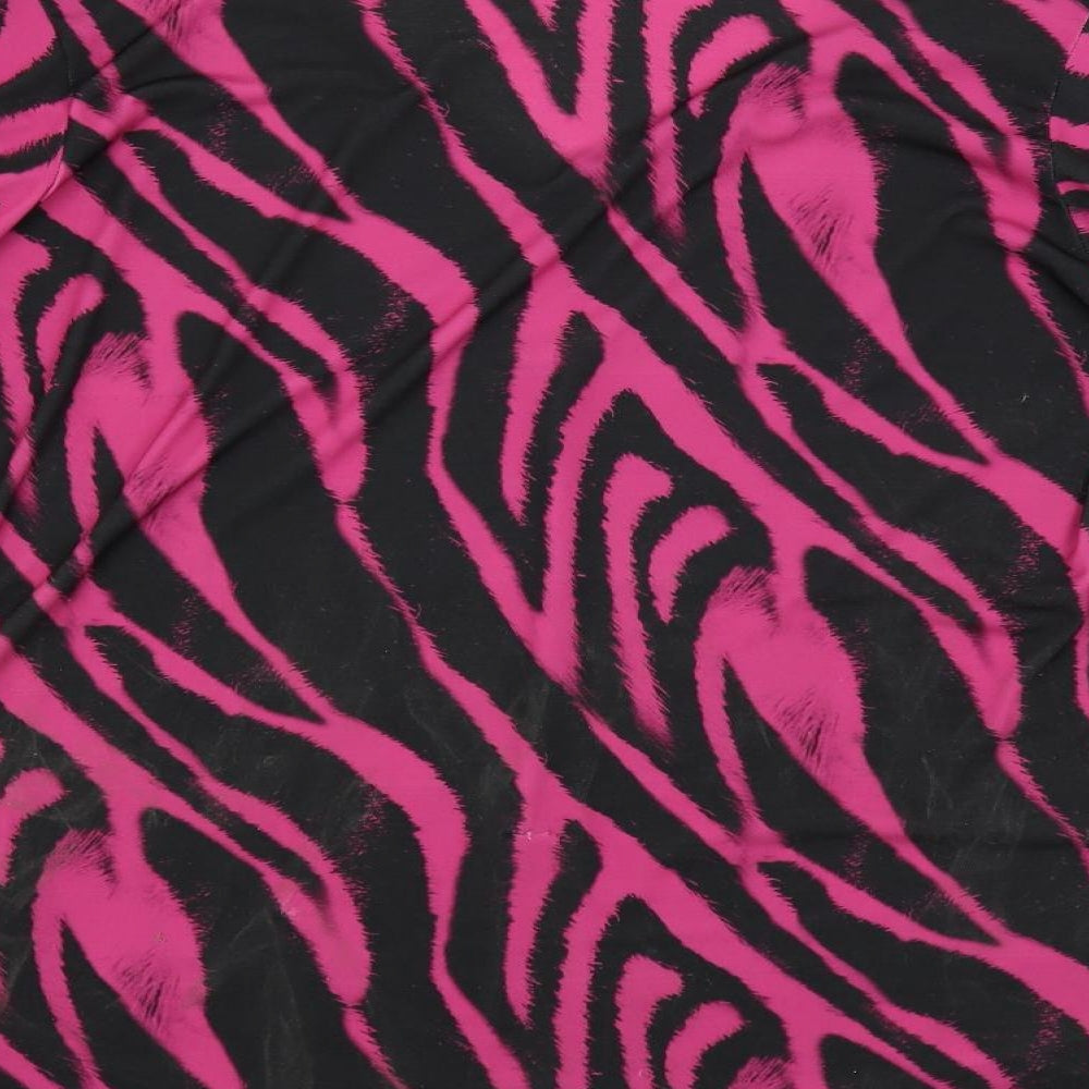Bassini Womens Pink Animal Print Polyester Basic Blouse Size 20 V-Neck