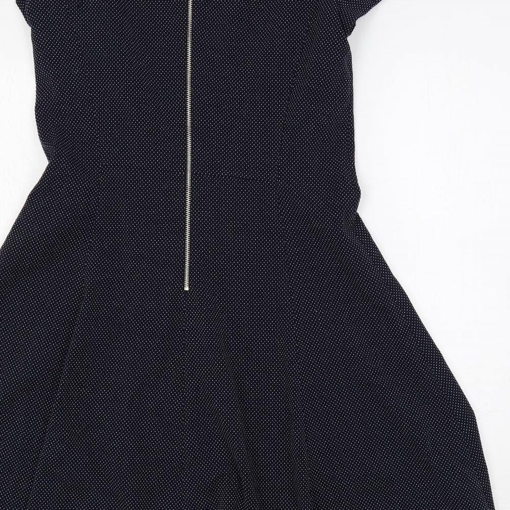 Esprit Womens Blue Polka Dot Polyester Fit & Flare Size 10 Round Neck Zip