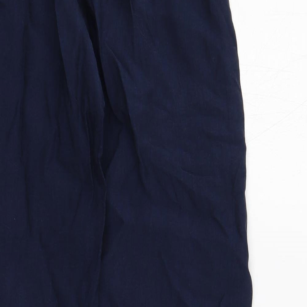 Marks and Spencer Womens Blue Lyocell Trousers Size 8 L29 in Regular Drawstring - Elastic Waist