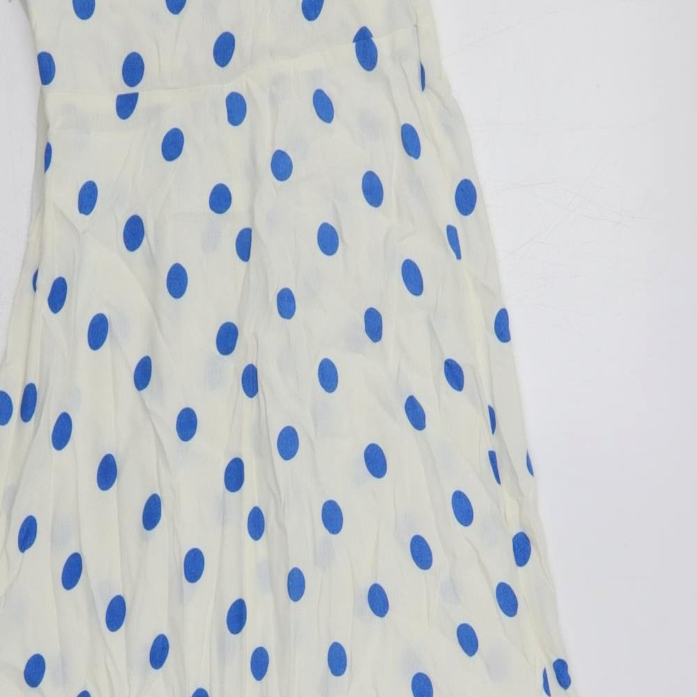 Marks & Spencer Womens White Polka Dot Viscose Maxi Size 8 Round Neck Zip