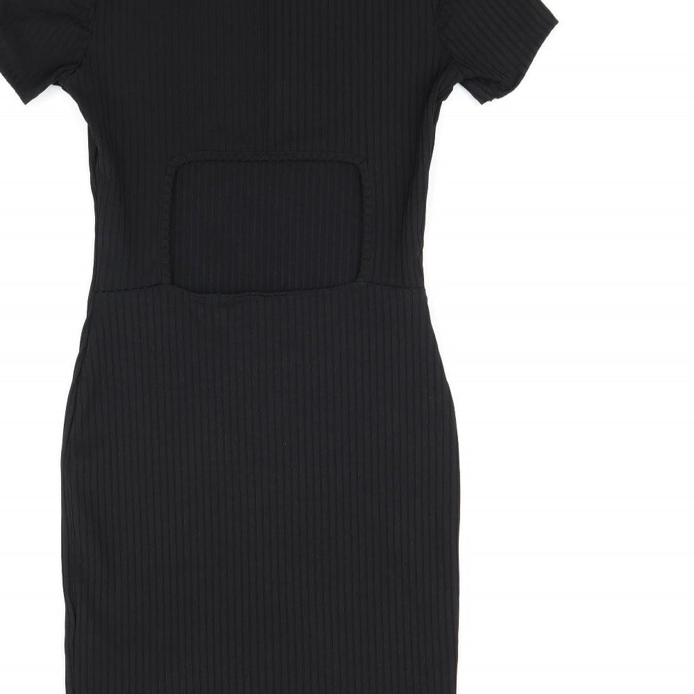 Topshop Womens Black Polyester Bodycon Size 8 Round Neck Pullover - Cut Out Back