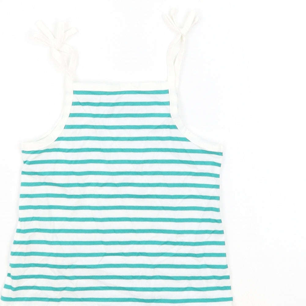 Marks & Spencer Girls White Striped 100% Cotton Basic Tank Size 3-4 Years Square Neck Pullover - Embroidered Heart
