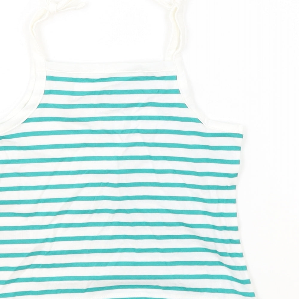 Marks & Spencer Girls White Striped 100% Cotton Basic Tank Size 2-3 Years Square Neck Pullover - Embroidered Heart