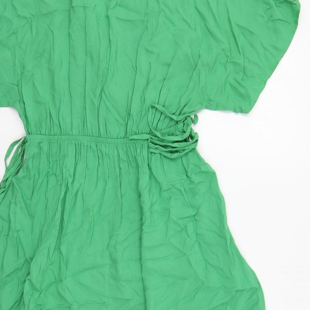 Marks & Spencer Womens Green Viscose A-Line Size 8 V-Neck Pullover - Tie Side