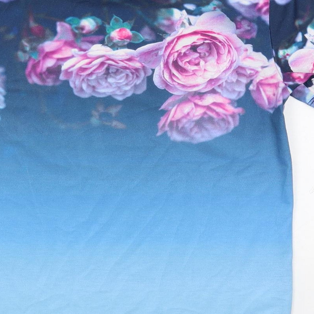 Hype Girls Blue Floral Polyester Basic T-Shirt Size 13 Years Crew Neck Pullover