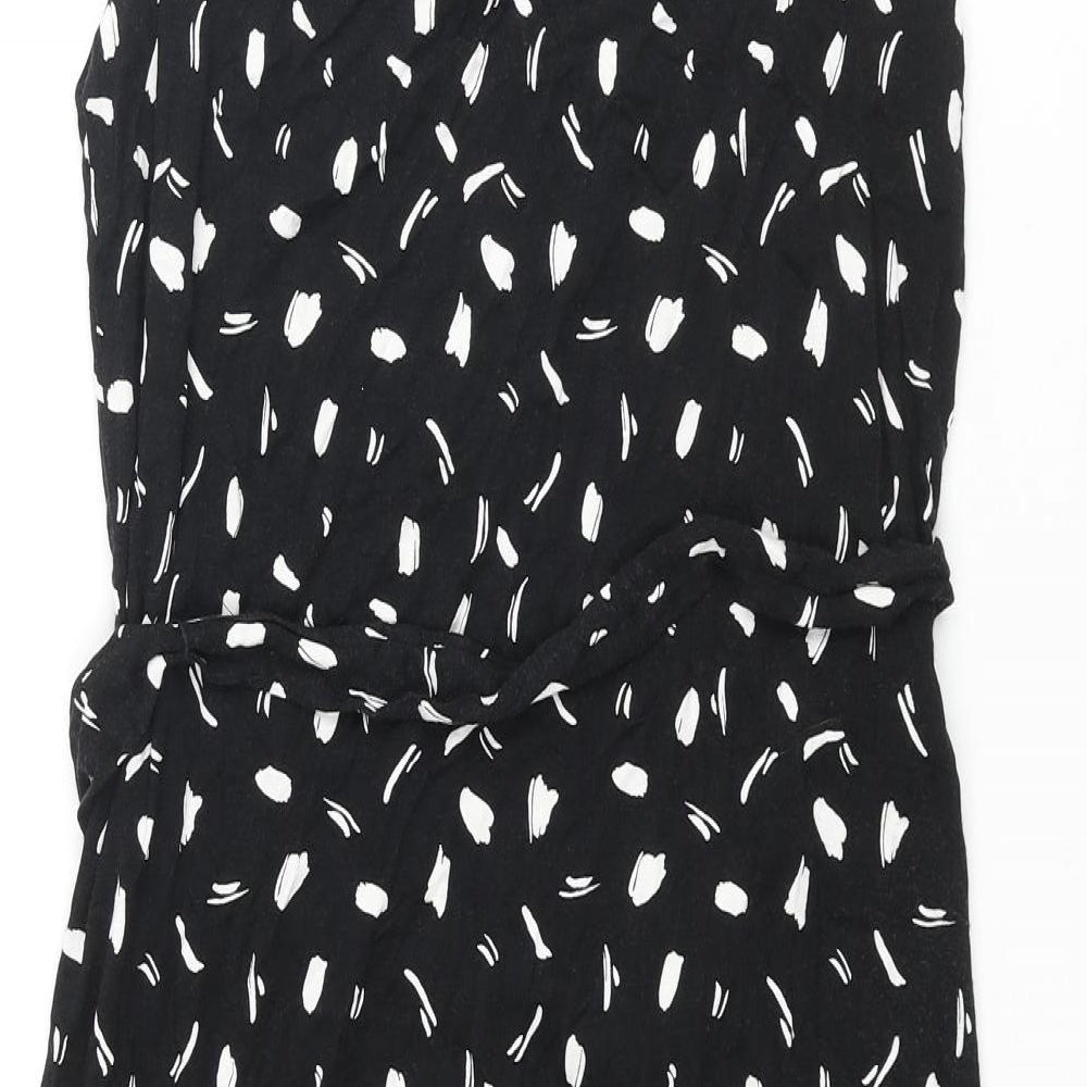 M&Co Womens Black Geometric Viscose Shift Size 10 V-Neck Pullover - Belted