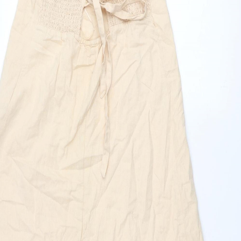 Zara Womens Pink Cotton Shift Size S Square Neck Tie - Embroidered Detail