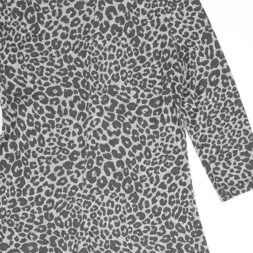 Marks and Womens Grey Round Neck Animal Print Polyester Pullover Jumper Size 12 - Leopard Print