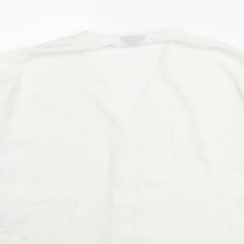 Topshop Womens White Polyester Basic Blouse Size 8 V-Neck - Sleeve Tie