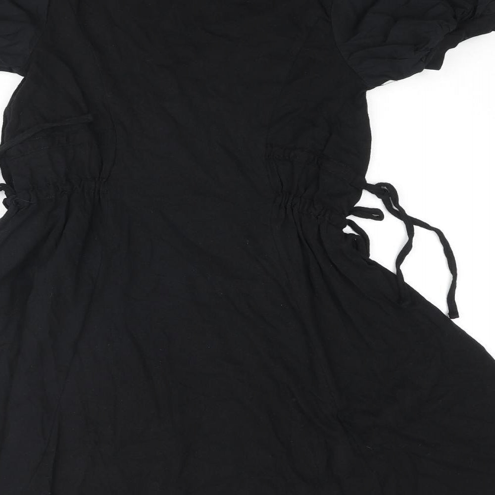 Topshop Womens Black Cotton A-Line Size 8 Round Neck Pullover - Drawstring Detail
