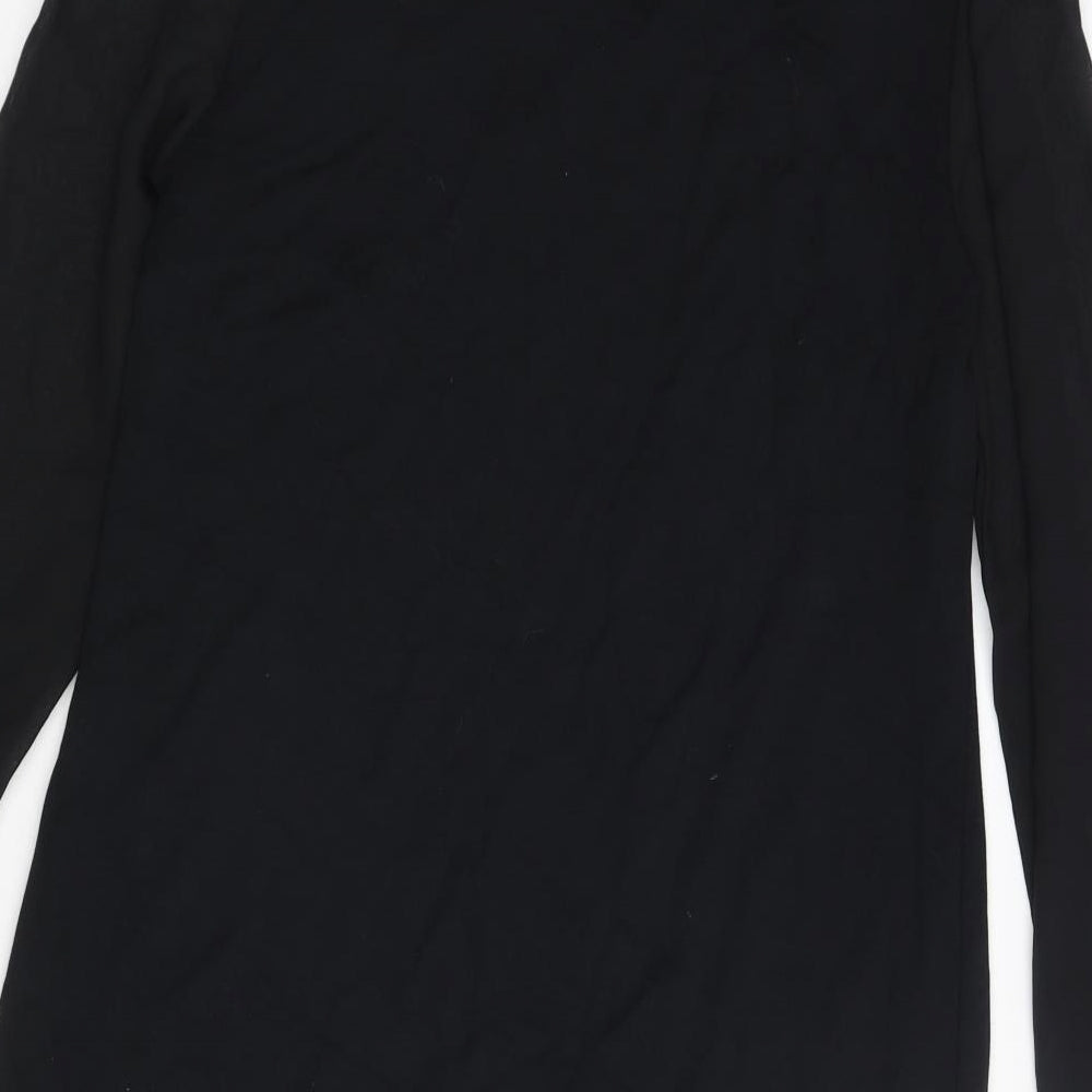 Marks & Spencer Womens Black Polyester Shift Size 12 Round Neck Button - Keyhole Neck Semi Sheer Sleeve