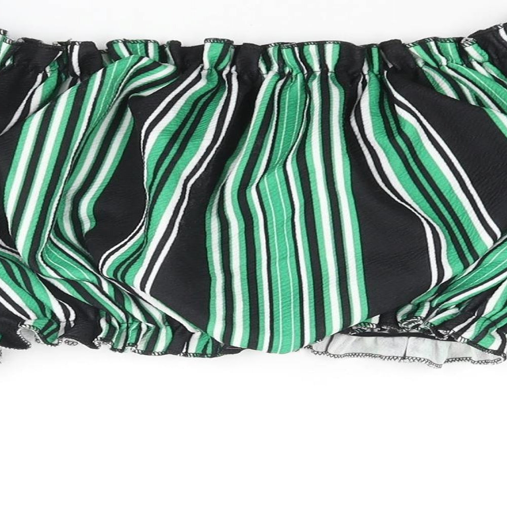 Cameo Rose Womens Green Striped Polyester Cropped Blouse Size 10 Off the Shoulder - Bow