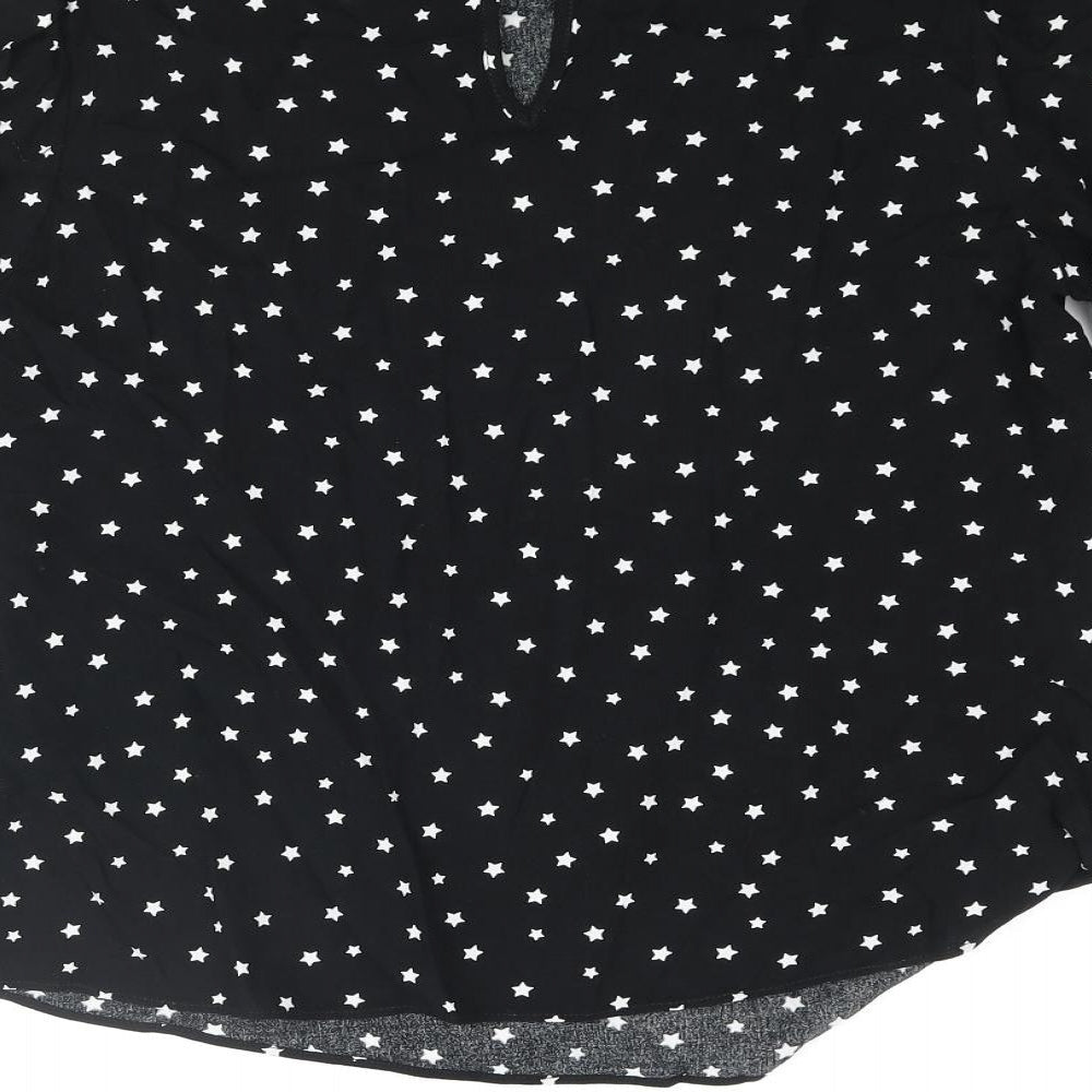 Forever New Womens Black Geometric Viscose Basic Blouse Size 8 Mock Neck - Star Print Frill