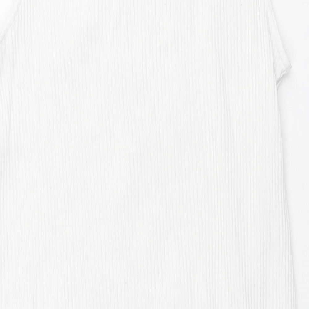 H&M Womens White Polyester Tunic Tank Size M Round Neck - Side Slits