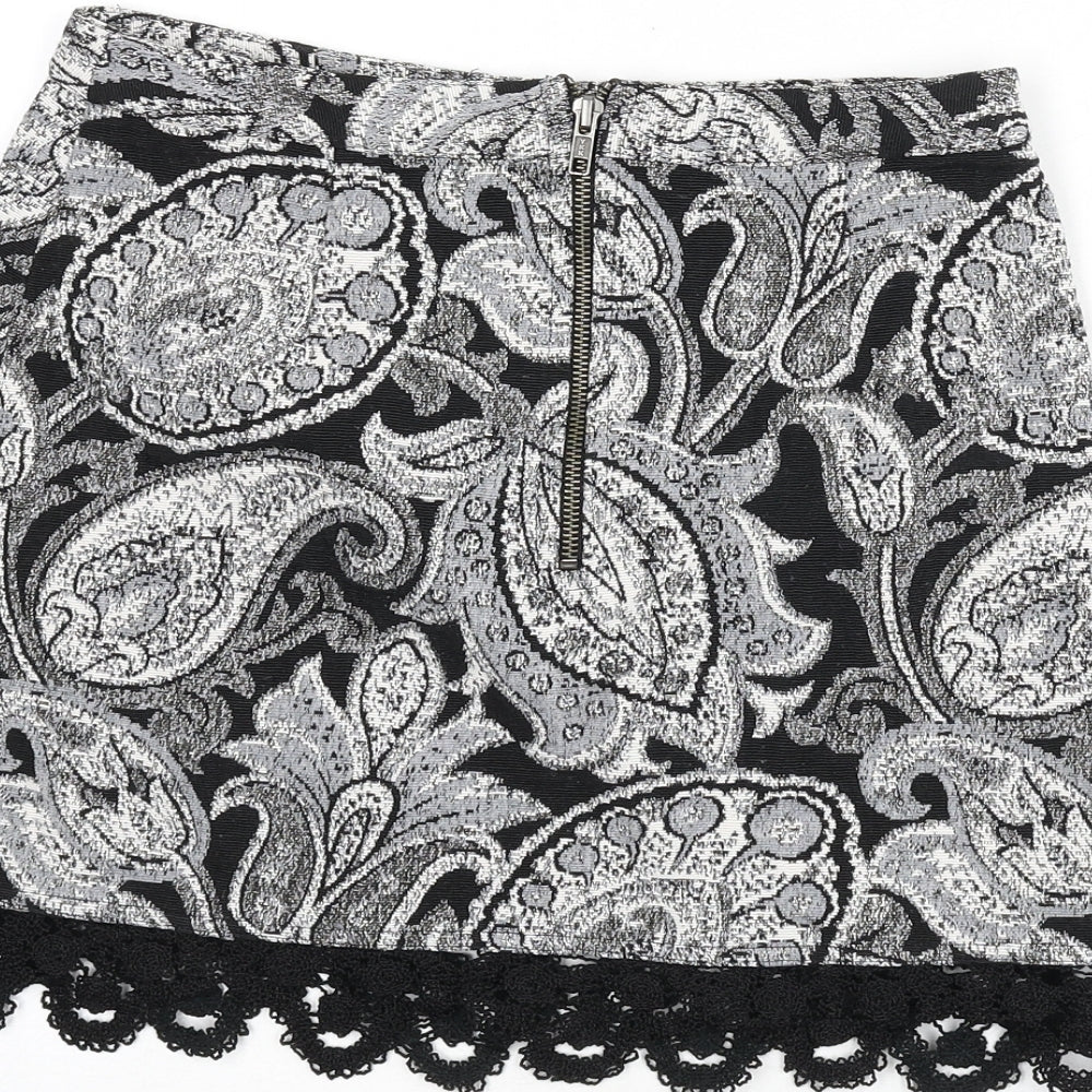 Topshop Womens Multicoloured Paisley Polyester A-Line Skirt Size 8 Zip - Lace Trim