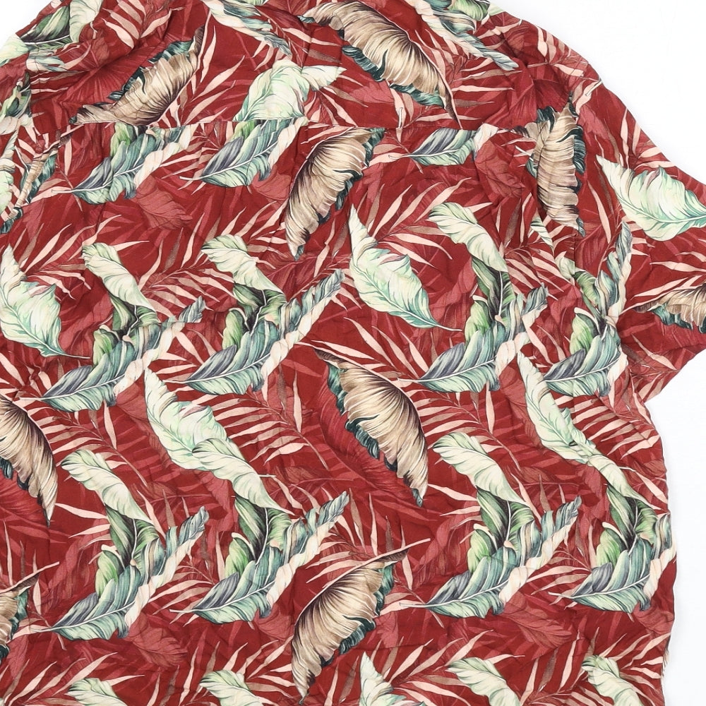 Burton Mens Multicoloured Geometric Viscose Button-Up Size L Collared Button - Leaf Print
