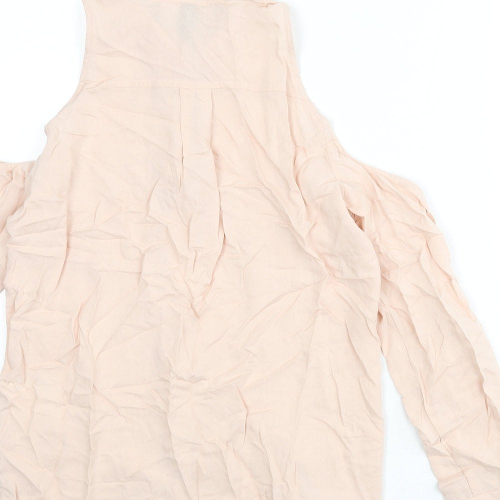 Divided by H&M Womens Pink Viscose Basic Button-Up Size 6 Collared - Shoulder Cut Outs