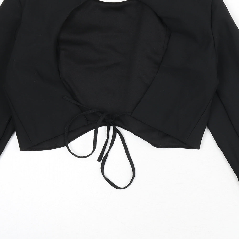 Zara Womens Black Polyester Basic T-Shirt Size M Round Neck - Tie Back, Back Cut Out