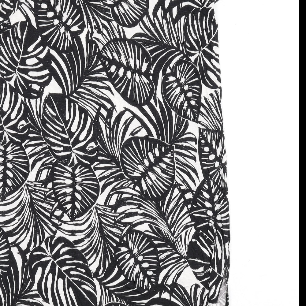 Marks & Spencer Womens Black Geometric Viscose Sheath Size 14 Round Neck Pullover - Leaf Print