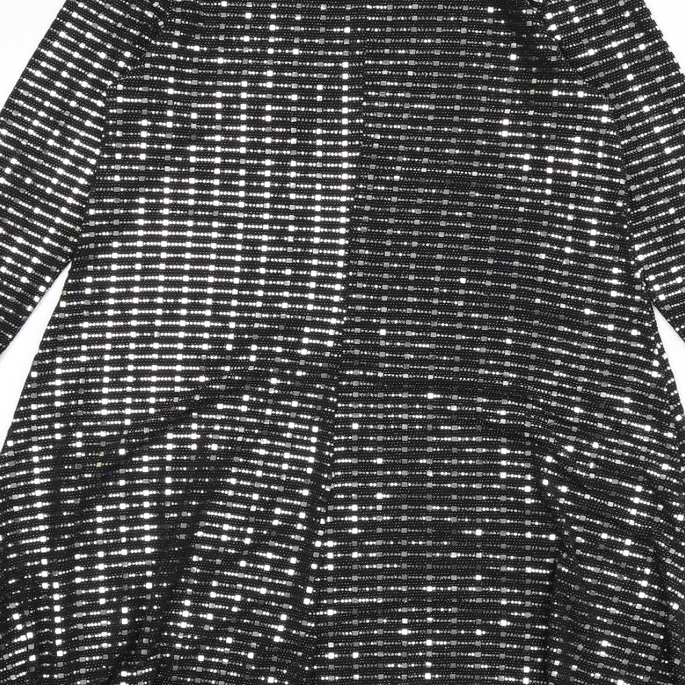 Blue Vanilla Womens Black Nylon A-Line Size S Round Neck Pullover - Sequins