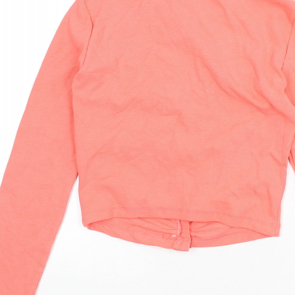 Zara Womens Pink Cotton Cropped Button-Up Size S Collared - Ribbed