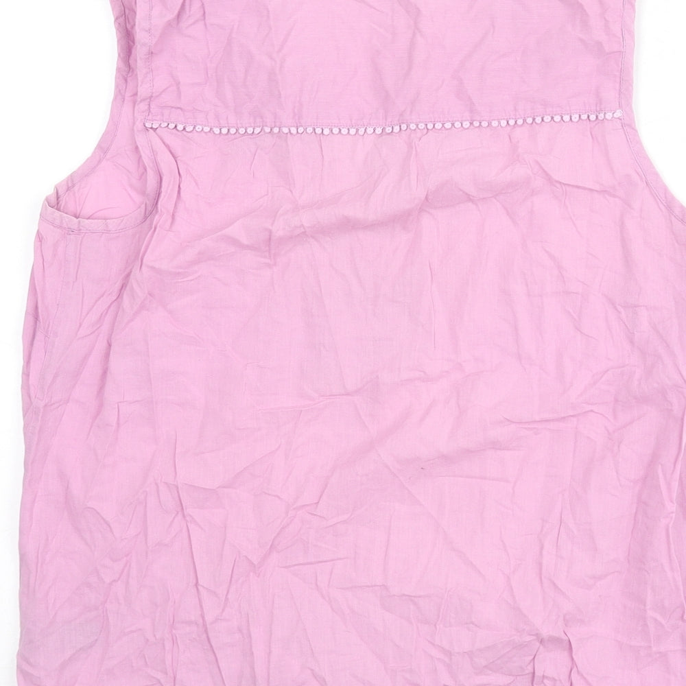 M&Co Womens Purple Cotton Basic Tank Size 14 V-Neck - Embroidered Detail
