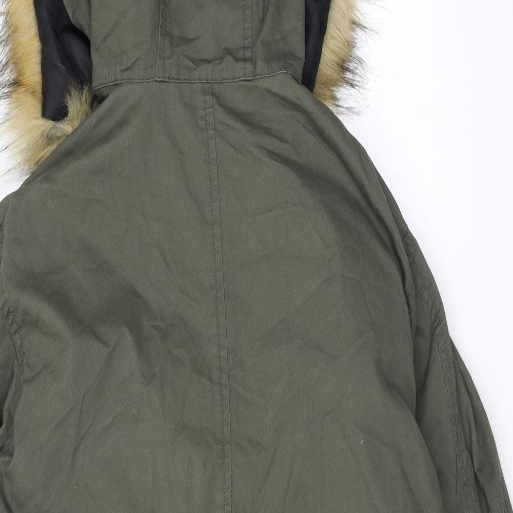 Boohoo Womens Green Parka Coat Size 8 Zip - 2 in 1