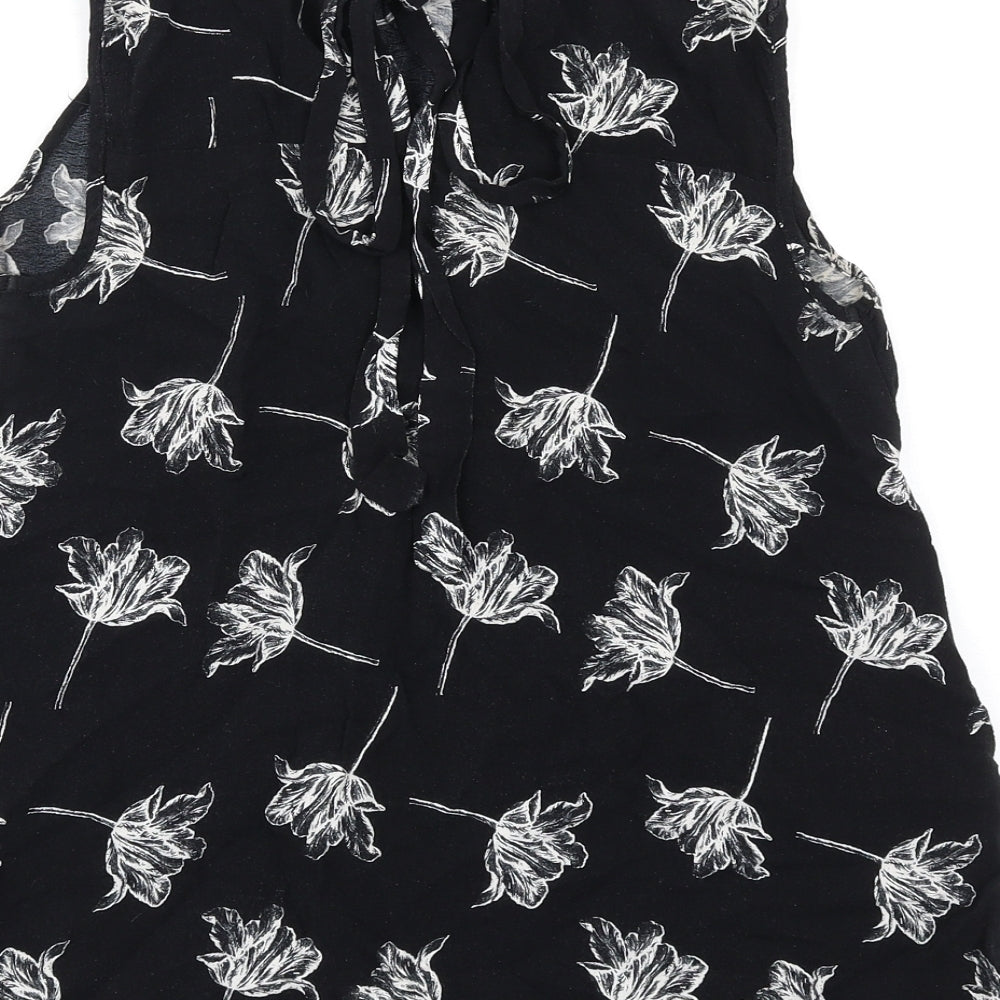 Warehouse Womens Black Floral Polyester Basic Tank Size 6 Round Neck