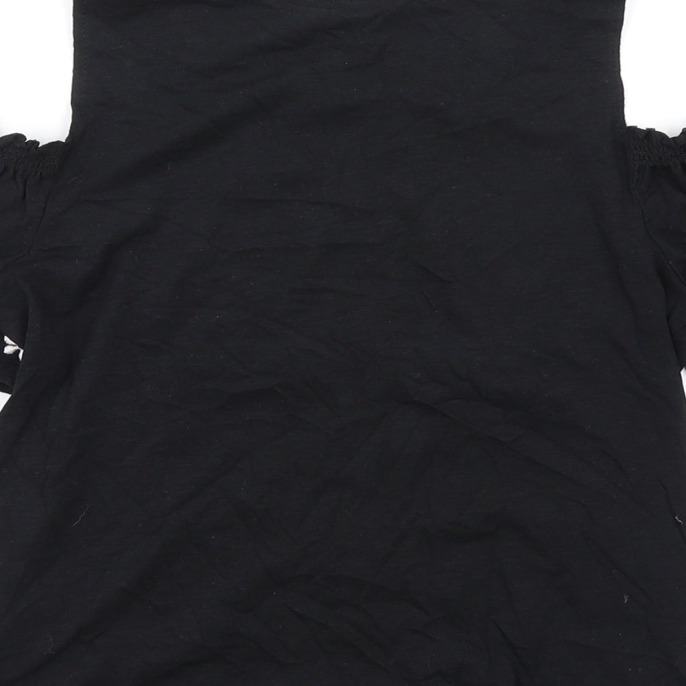 New Look Womens Black Cotton Basic T-Shirt Size 6 Round Neck - Cold Shoulder