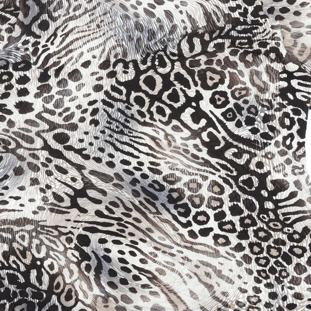 Canda Womens Beige Animal Print Viscose Basic T-Shirt Size S Round Neck - Leopard Print