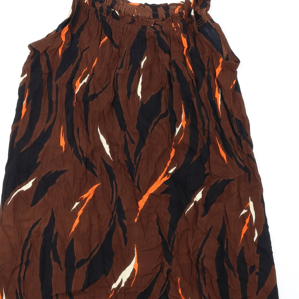 NEXT Womens Brown Geometric Viscose A-Line Size 10 Square Neck Pullover