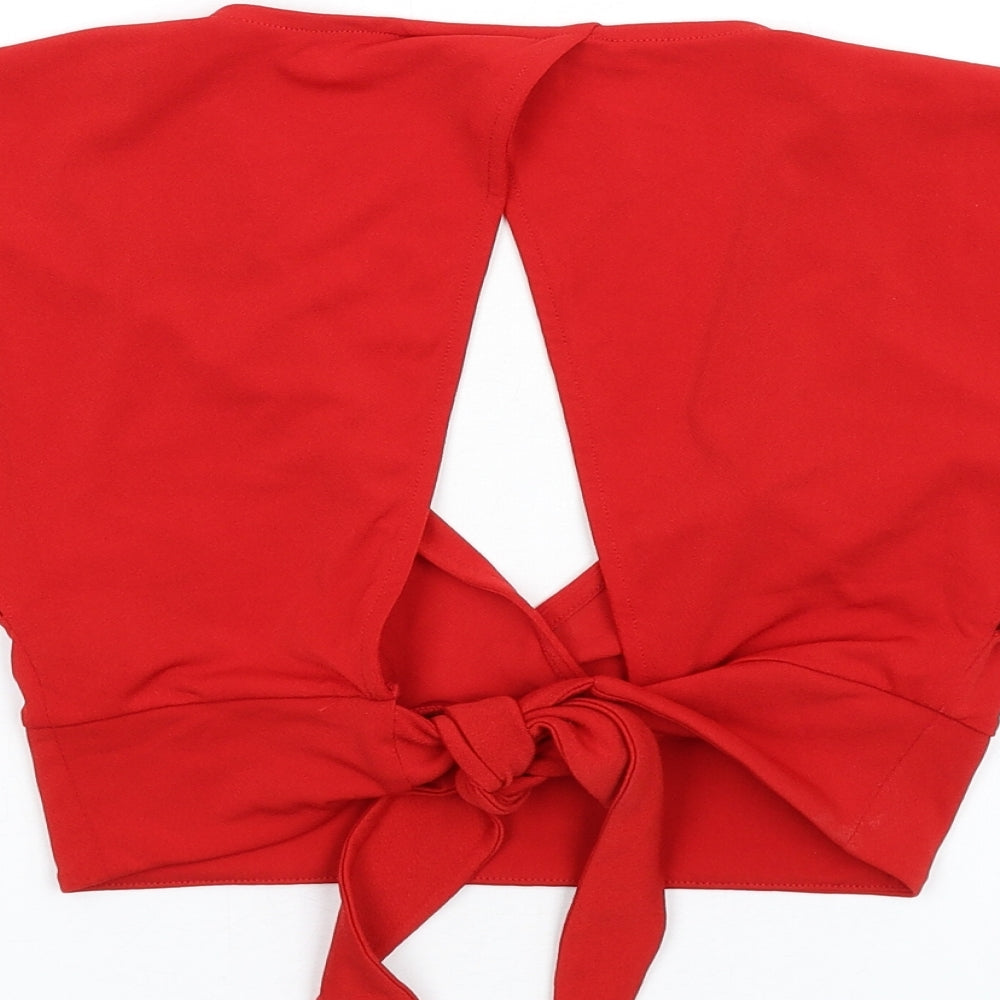 H&M Womens Red Polyester Cropped T-Shirt Size S V-Neck