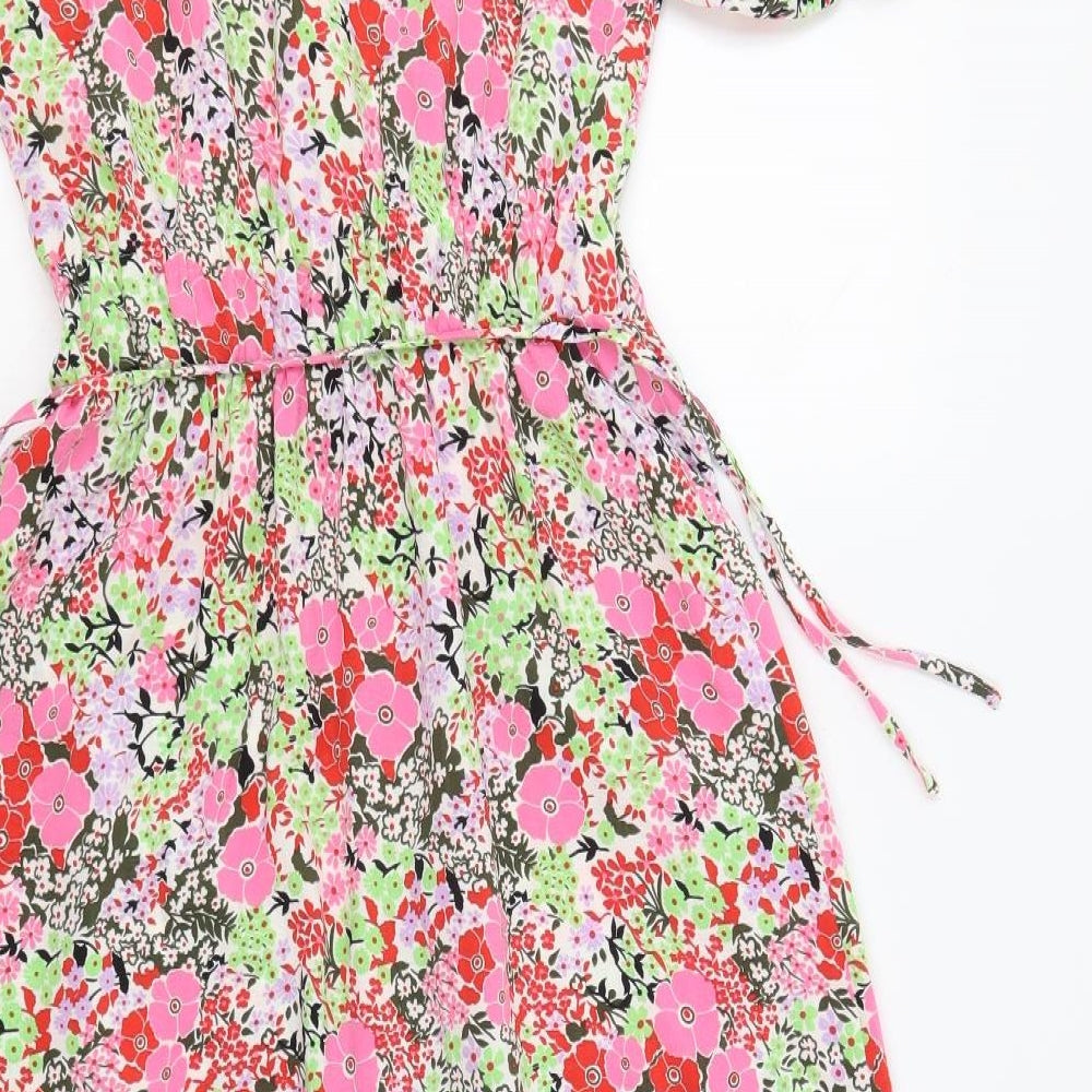 Marks and Spencer Womens Multicoloured Floral Polyester A-Line Size 6 V-Neck Button