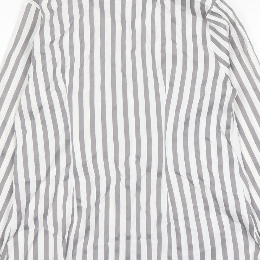 NEXT Womens Grey Striped Cotton Basic Button-Up Size 8 Collared