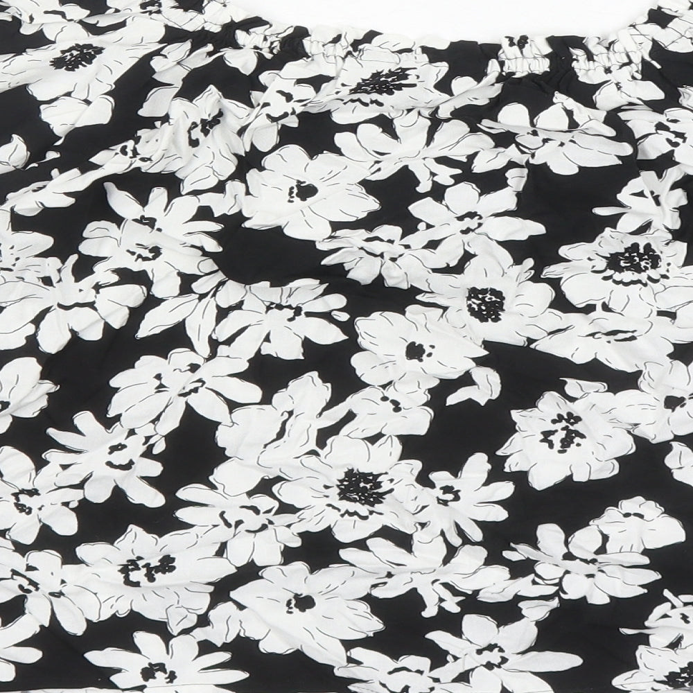 Marks & Spencer Womens Black Floral Viscose Basic Blouse Size 8 Round Neck
