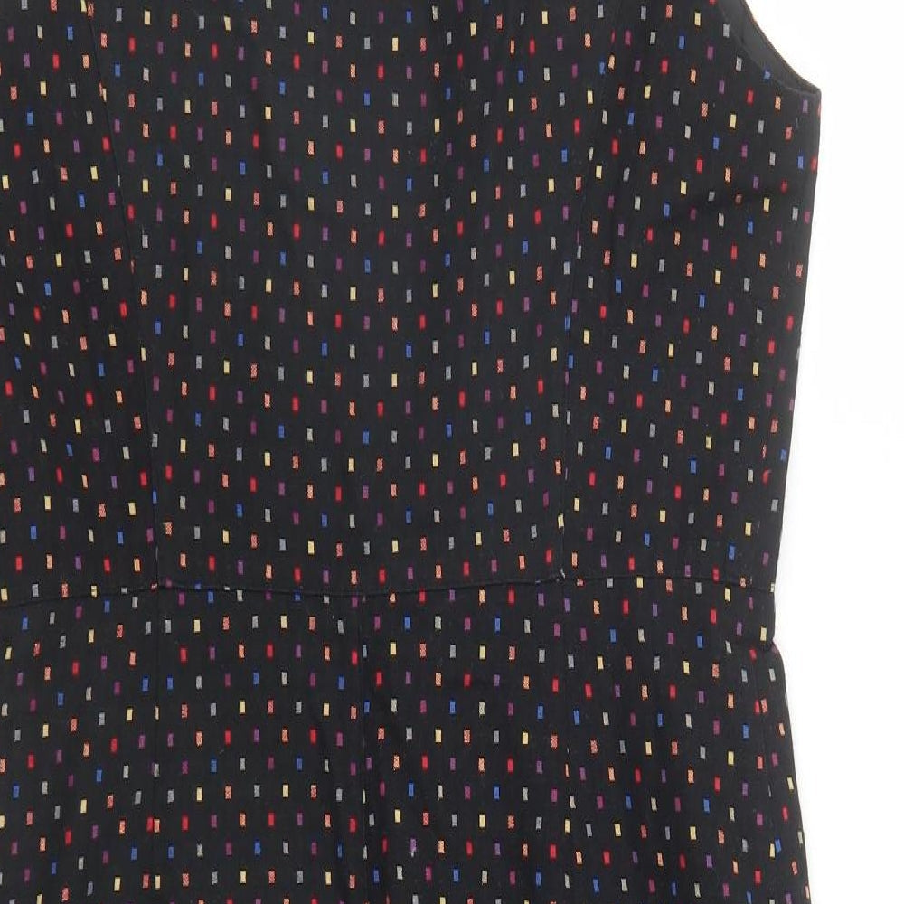 Izabel London Womens Black Geometric Cotton A-Line Size 12 Round Neck Zip - Lined Pockets