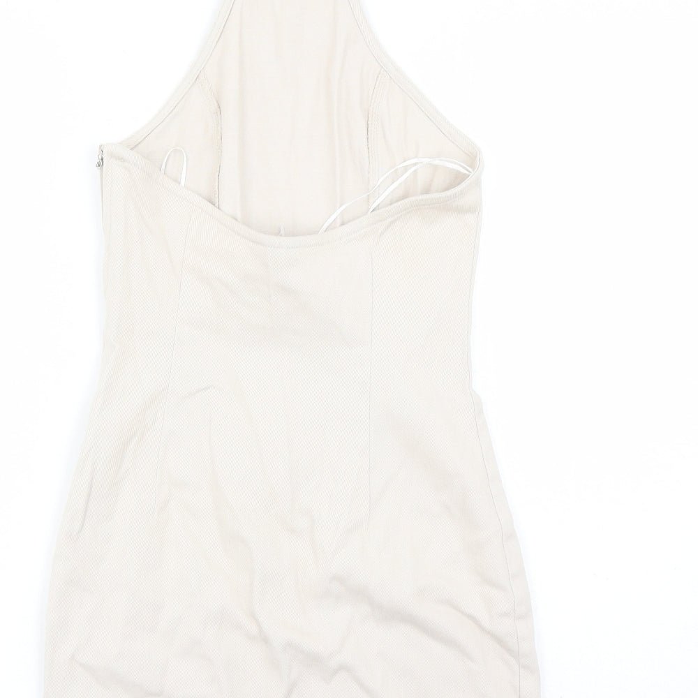 Divided by H&M Womens Beige Cotton Mini Size S Halter Zip