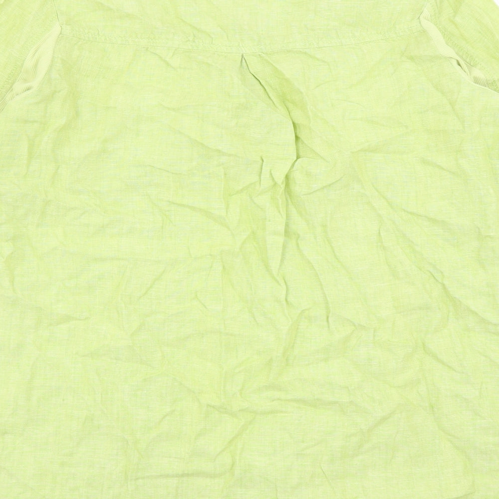 Doris Streich Womens Green Linen Basic Blouse Size 10 V-Neck