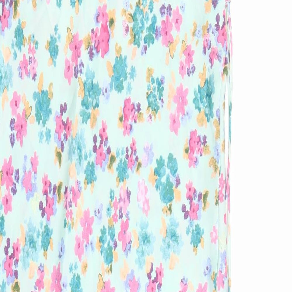 Zara Womens Green Floral Polyester Slip Dress Size S V-Neck Pullover