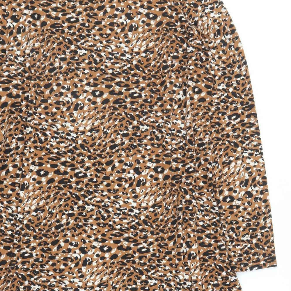 QED London Womens Brown Animal Print Polyester A-Line Size 16 Mock Neck Pullover - le