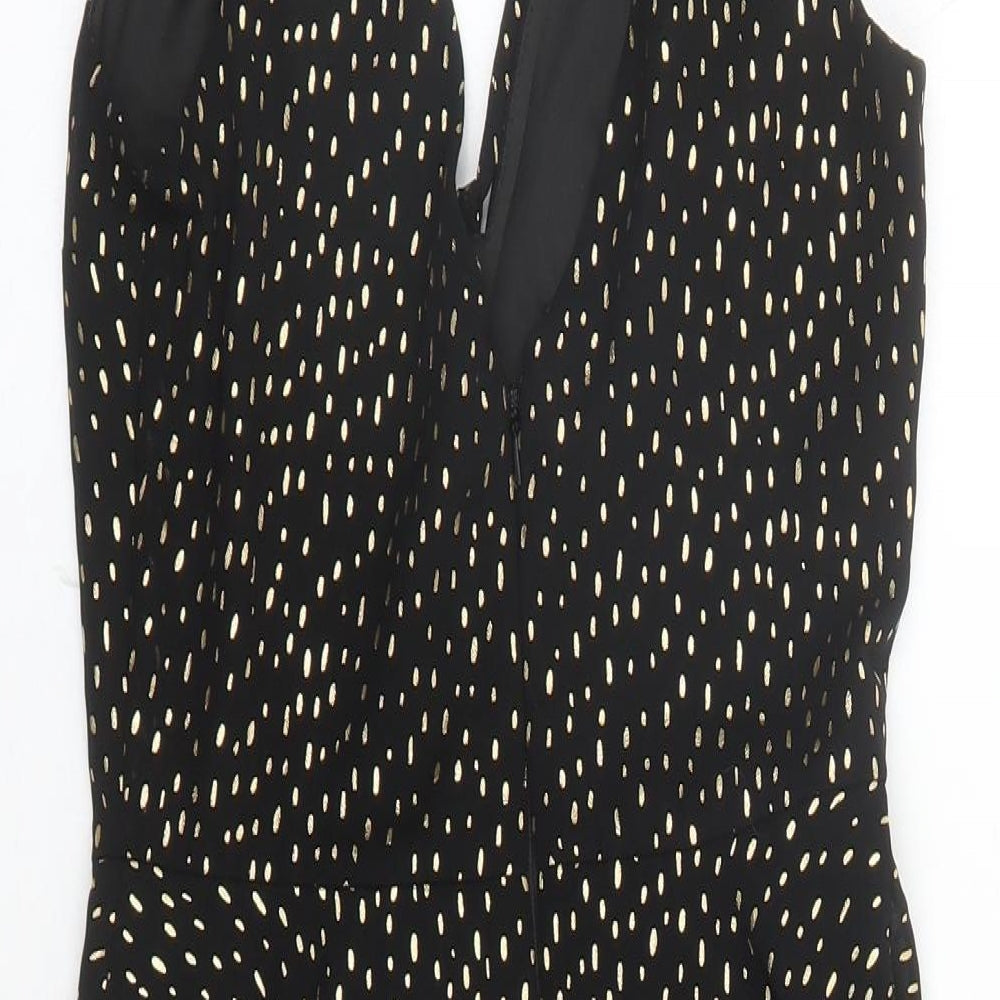 Miss Selfridge Womens Black Geometric Polyester Fit & Flare Size 6 V-Neck Zip