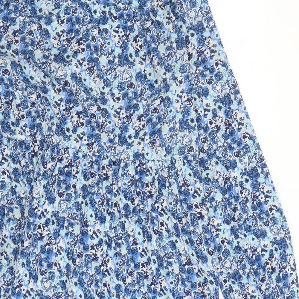 VILA Womens Blue Floral Polyester A-Line Size S V-Neck Pullover