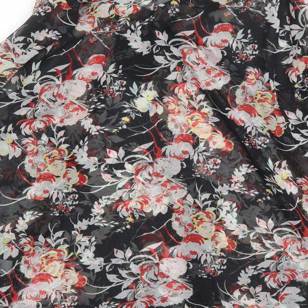 Evans Womens Black Floral Polyester Basic Blouse Size 18 V-Neck - Beaded Neckline