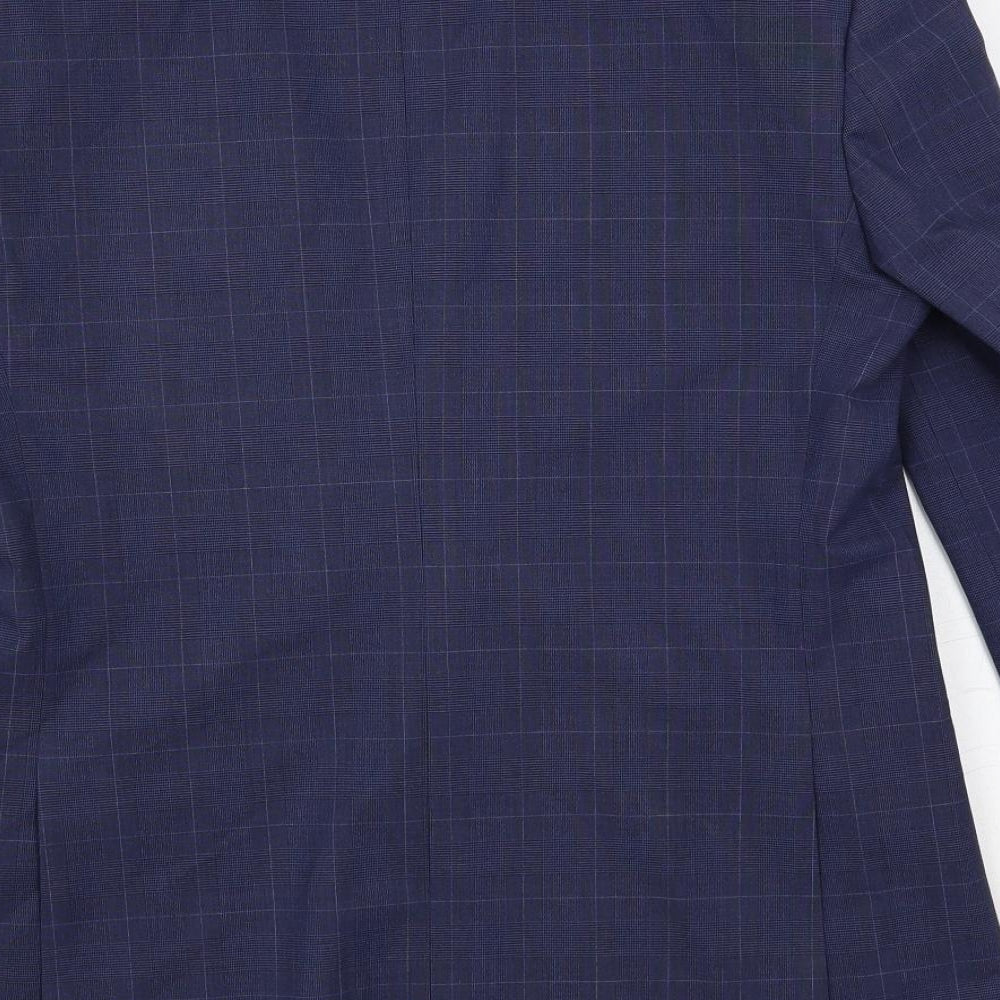 Marks & Spencer Mens Blue Plaid Polyester Jacket Suit Jacket Size 40 Regular