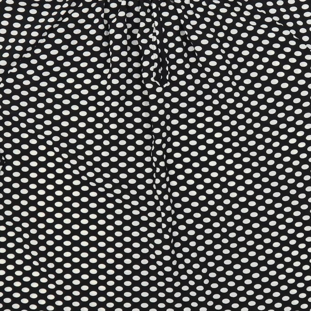 Marks & Spencer Womens Black Polka Dot Polyester Basic Blouse Size 8 Round Neck