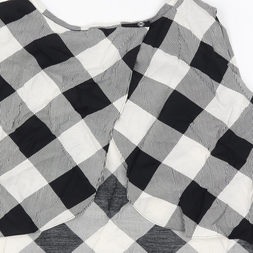Marks & Spencer Womens Black Plaid Viscose Basic Blouse Size 22 Boat Neck - Open Back