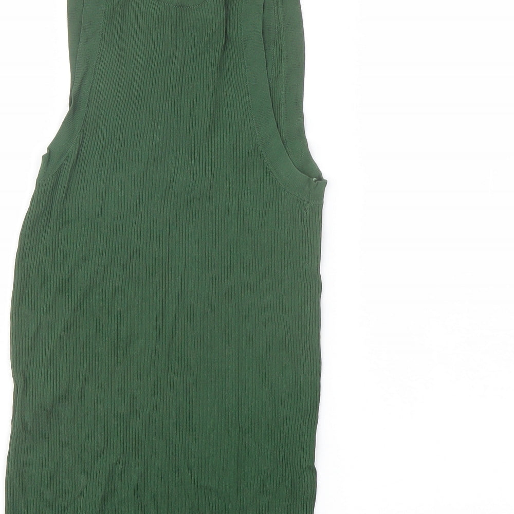 Zara Womens Green Viscose Basic Tank Size XS Scoop Neck