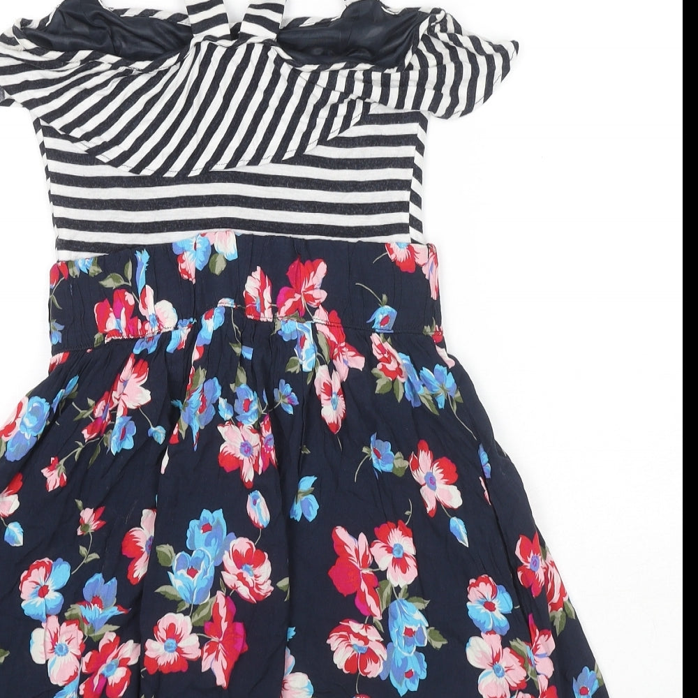 Zara Womens Multicoloured Striped Viscose Tank Dress Size S Square Neck Pullover - Flowers