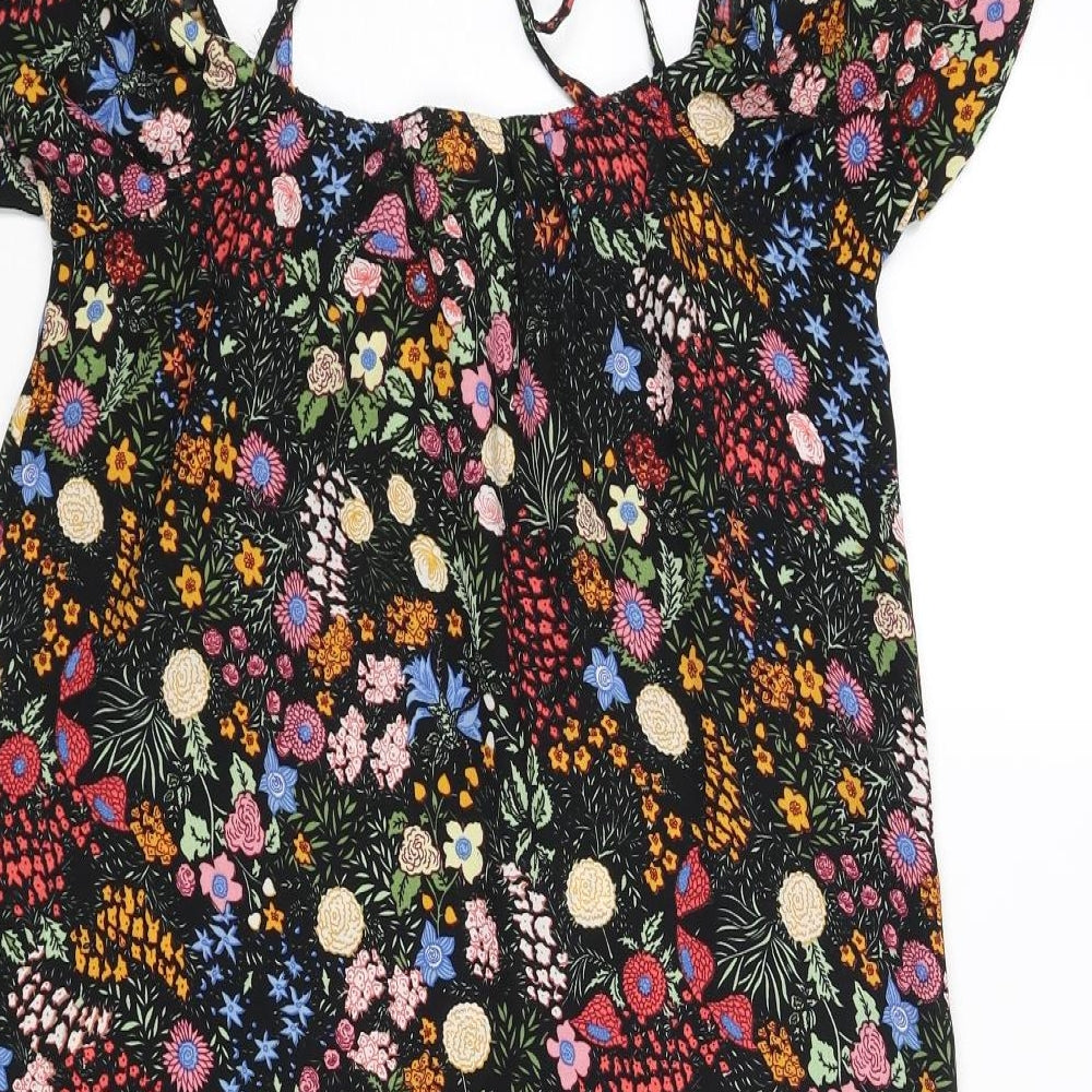 Only Womens Multicoloured Floral Polyester Shift Size 8 Square Neck Tie - Cold Shoulder
