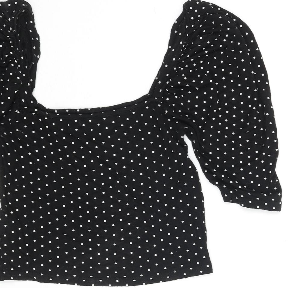 Missguided Womens Black Polka Dot Viscose Cropped Blouse Size 8 Square Neck